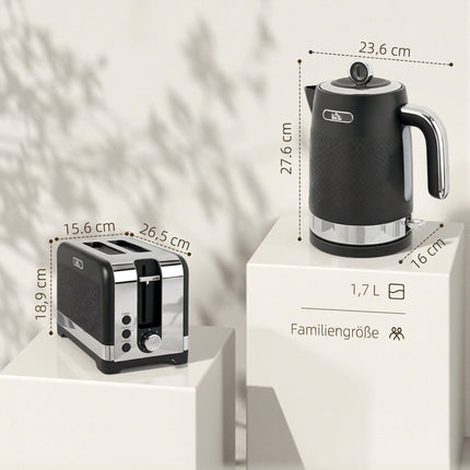 Black 1.7L Kettle & 2-Slice Toaster Set, 2200W