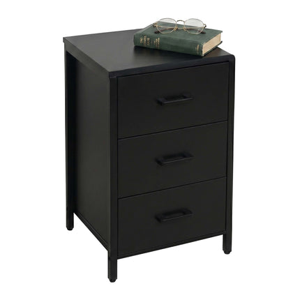 Black 3-Drawer Bedside Table, MDF & Steel, 60x40x40 cm