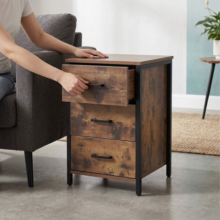 Black 3-Drawer Bedside Table, MDF & Steel, 60x40x40 cm