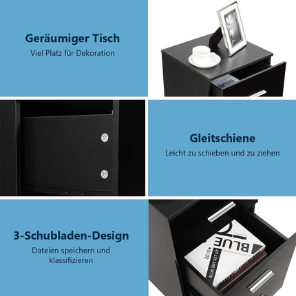 Black 3-Drawer Nightstand Set, 37x34x66.5 cm
