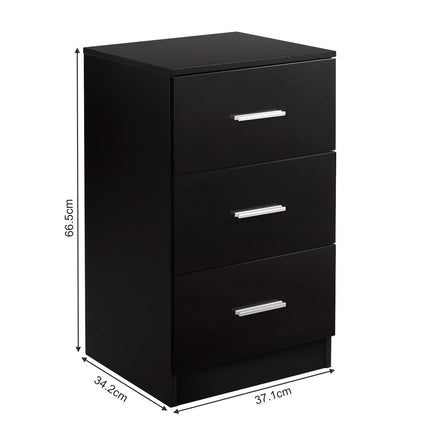 Black 3-Drawer Nightstand Set, 37x34x66.5 cm