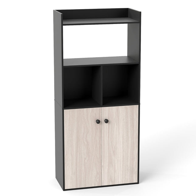 Black 3-Tier Bookshelf with Double Door Cabinet