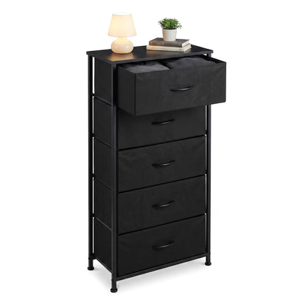 Black 5-Drawer Fabric Chest – Metal Frame, MDF Top