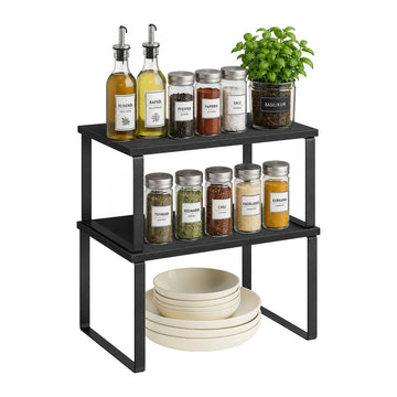 Black Adjustable Spice Rack Set, 2-Piece MDF and Iron