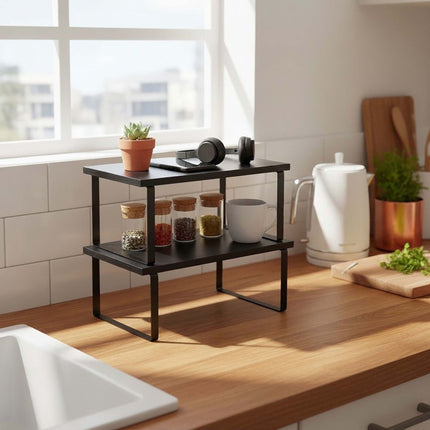 Black Adjustable Spice Rack Set, 2-Piece MDF and Iron