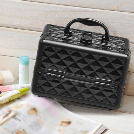 Black Aluminum Makeup Case with Mirror – 2 Trays, Portable