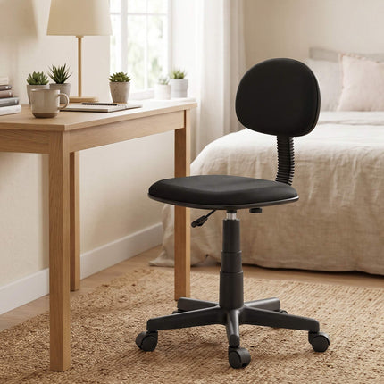 Black Armless Desk Chair, Adjustable Height, Swivel Wheels