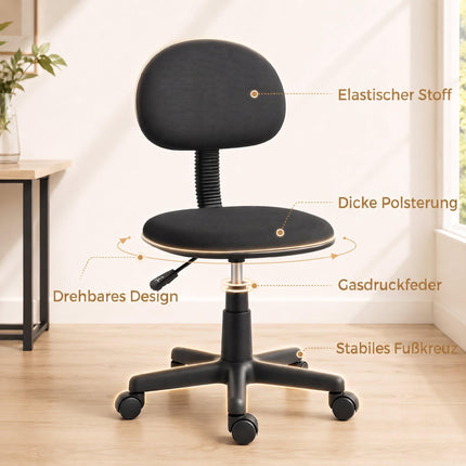 Black Armless Desk Chair, Adjustable Height, Swivel Wheels