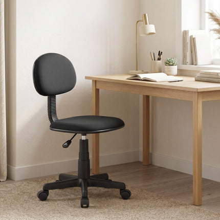 Black Armless Desk Chair, Adjustable Height, Swivel Wheels