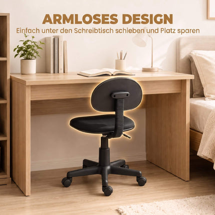 Black Armless Desk Chair, Adjustable Height, Swivel Wheels