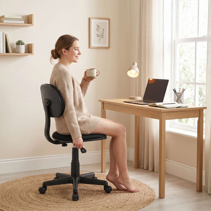 Black Armless Desk Chair, Adjustable Height, Swivel Wheels