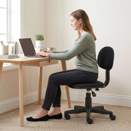Black Armless Desk Chair, Adjustable Height, Swivel Wheels