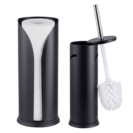 Black Bathroom Set: Toilet Brush & Spare Roll Holder