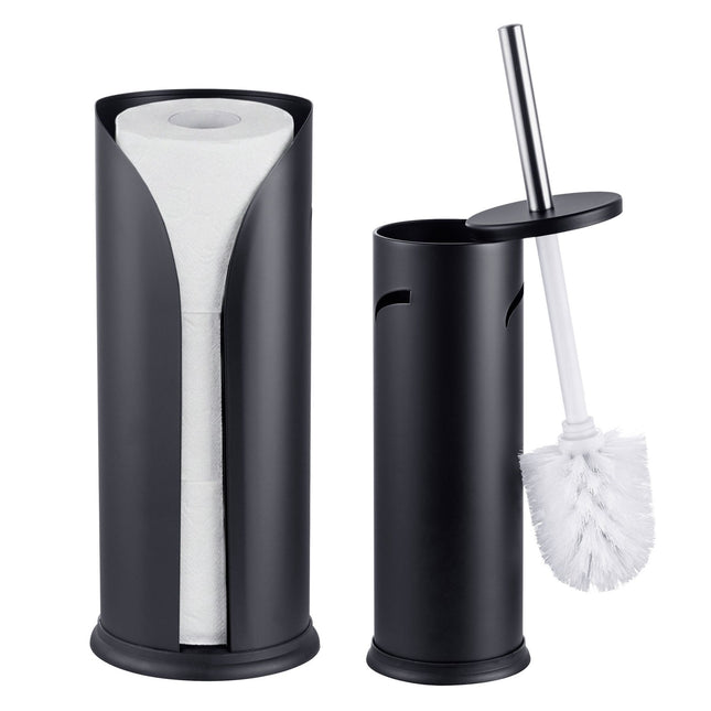 Black Bathroom Set: Toilet Brush & Spare Roll Holder