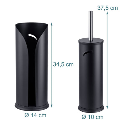 Black Bathroom Set: Toilet Brush & Spare Roll Holder