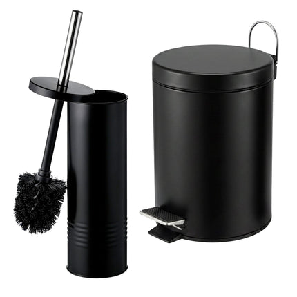 Black Bathroom Set with Pedal Bin & Toilet Brush