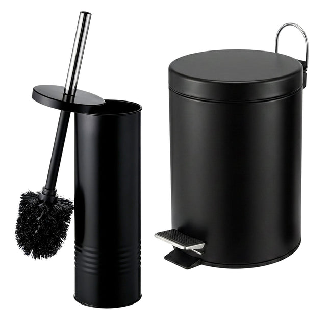 Black Bathroom Set with Pedal Bin & Toilet Brush