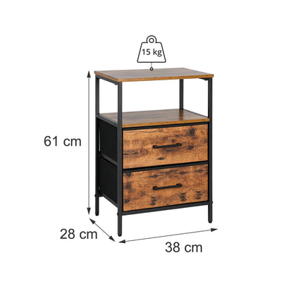 Black Bedside Table with 2 Drawers & Shelves, Set of 2