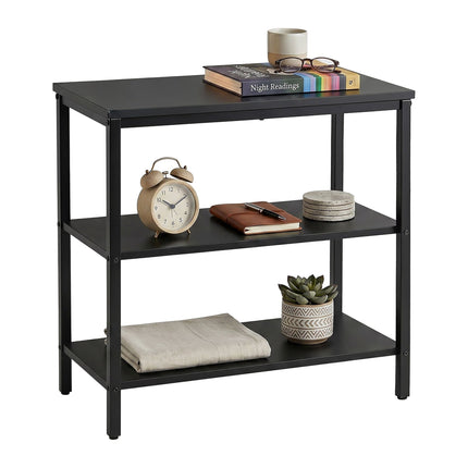 Black Bedside Table with 3 Shelves, Engineered Wood