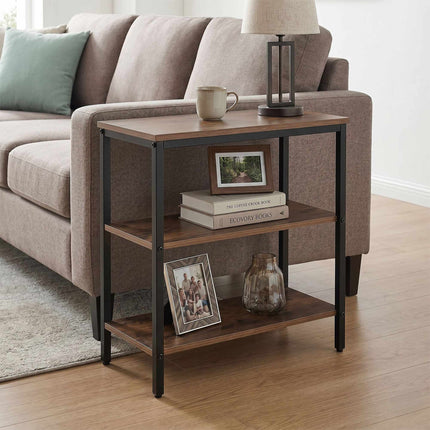 Black Bedside Table with 3 Shelves, Engineered Wood