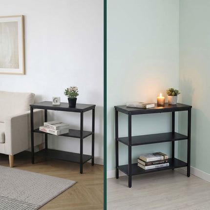 Black Bedside Table with 3 Shelves, Engineered Wood