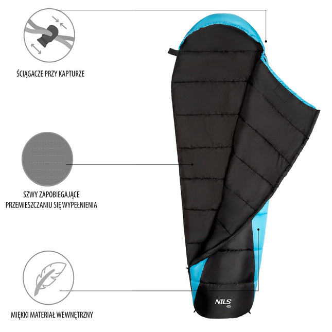 Black-Blue Sleeping Bag, Lightweight, Compact
