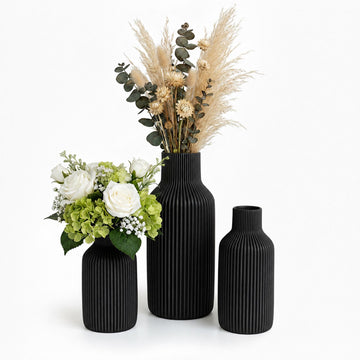 Black Ceramic Vase Set of 3 – Scandinavian Style