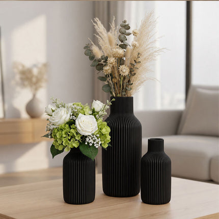 Black Ceramic Vase Set of 3 – Scandinavian Style