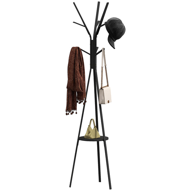 Zwarte kapstok met plank en 8 haken, modern design