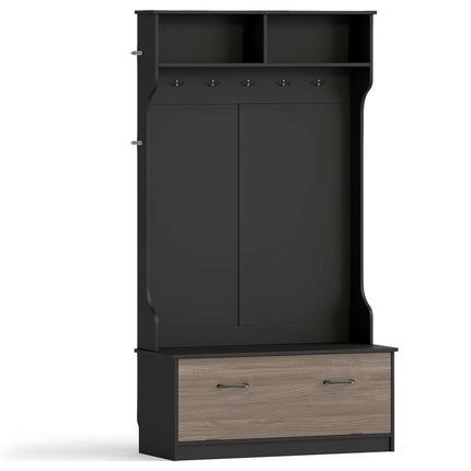 Black Coat Rack with Shoe Storage & Hooks