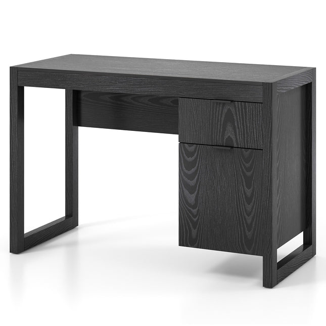 Black Computer Desk with Storage Cabinet, 112cm