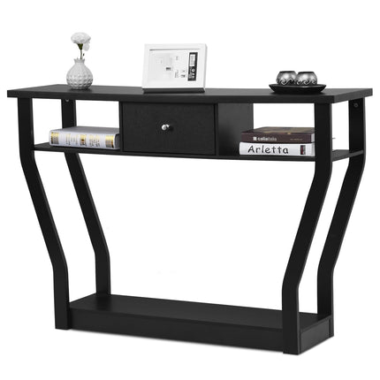 Black Console Table with Drawer and Shelf – 120 x 30 x 81 cm