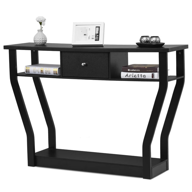 Black Console Table with Drawer and Shelf – 120 x 30 x 81 cm