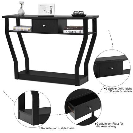Black Console Table with Drawer and Shelf – 120 x 30 x 81 cm