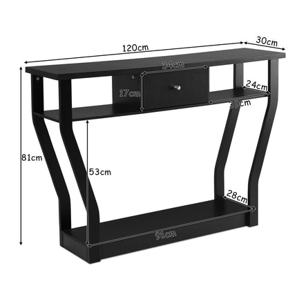 Black Console Table with Drawer and Shelf – 120 x 30 x 81 cm