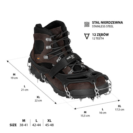 Black Crampons, Size XL, Anti-Slip Traction