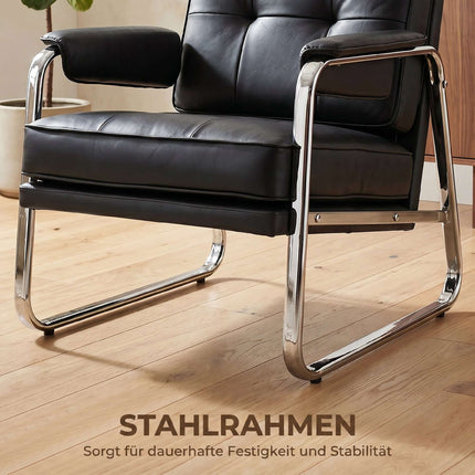 Black Faux Leather Lounge Chair with Armrests, Steel Legs