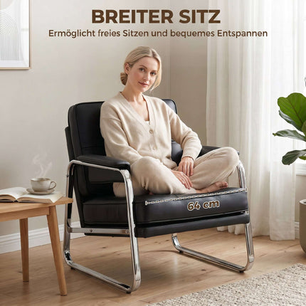 Black Faux Leather Lounge Chair with Armrests, Steel Legs