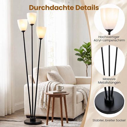 Black Floor Lamp with 3 Acrylic Shades, 153 cm