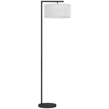 Black Floor Lamp with White Fabric Shade, E27 Socket