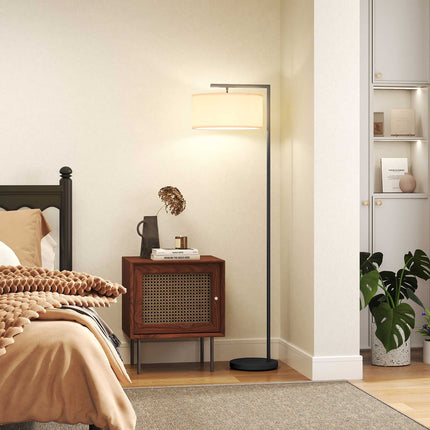 Black Floor Lamp with White Fabric Shade, E27 Socket