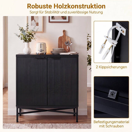 Black Fluted Sideboard Cabinet with Adjustable Shelves