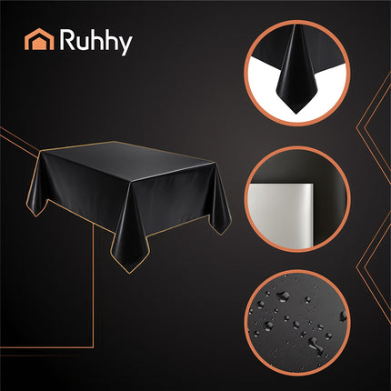 Black Foil Tablecloth, 137x274cm, Waterproof & Reusable