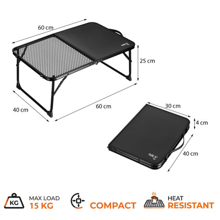 Black Folding Camping Table – Lightweight, Compact, 60x40 cm