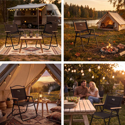 Black Folding Chair, Iron Frame, 900D Polyester Seat