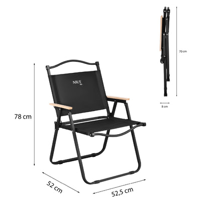 Black Folding Chair, Iron Frame, 900D Polyester Seat