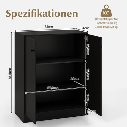 Black Freestanding Sideboard with Adjustable Shelves, 72x34x85.5 cm