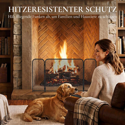 Black Geometric Foldable Fireplace Screen – Metal, 3-Panel