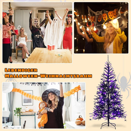 Black Halloween Tree with Purple LED Lights, 183 cm