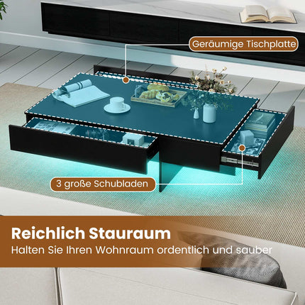 Black High-Gloss Coffee Table with LED Lights & 3 Drawers